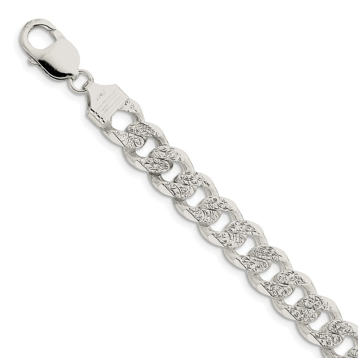 Million Charms 925 Sterling Silver 10.5mm Pav‚ Curb Chain, Chain Length: 9 inches