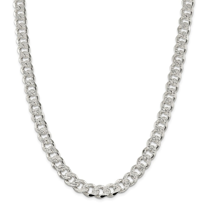Million Charms 925 Sterling Silver 10.5mm Pav‚ Curb Chain, Chain Length: 26 inches