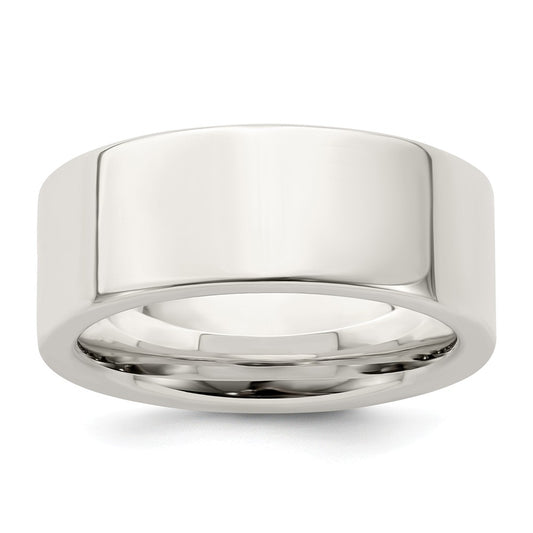 925 Sterling Silver, 8mm Comfort Fit Flat Size 7.5 Wedding Band