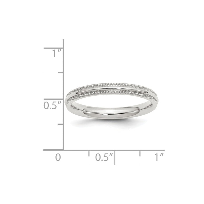 925 Sterling Silver, 3mm Comfort Fit Milgrain Size 12 Wedding Band