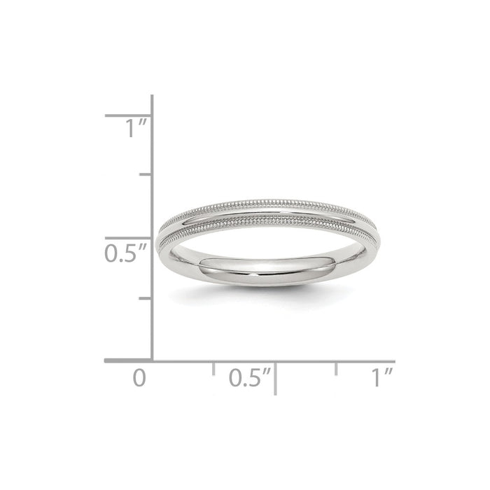 925 Sterling Silver, 3mm Comfort Fit Milgrain Size 12.5 Wedding Band