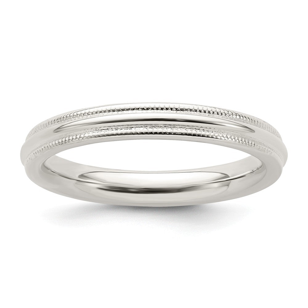 925 Sterling Silver, 3mm Comfort Fit Milgrain Size 9 Wedding Band
