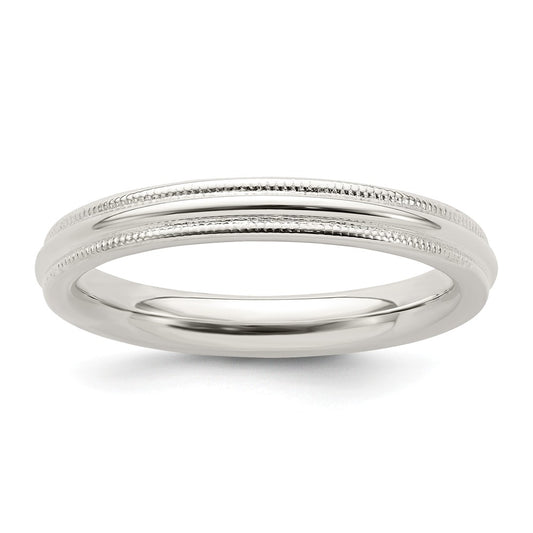 925 Sterling Silver, 3mm Comfort Fit Milgrain Size 8 Wedding Band