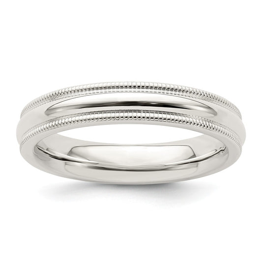 925 Sterling Silver 4mm Milgrain Comfort Fit Wedding Band, Size: 8.5