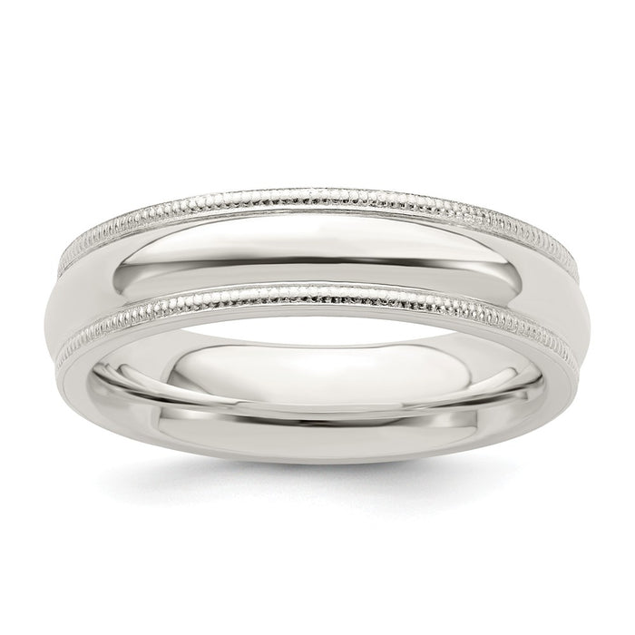 925 Sterling Silver 5mm Milgrain Comfort Fit Wedding Band, Size: 5.5