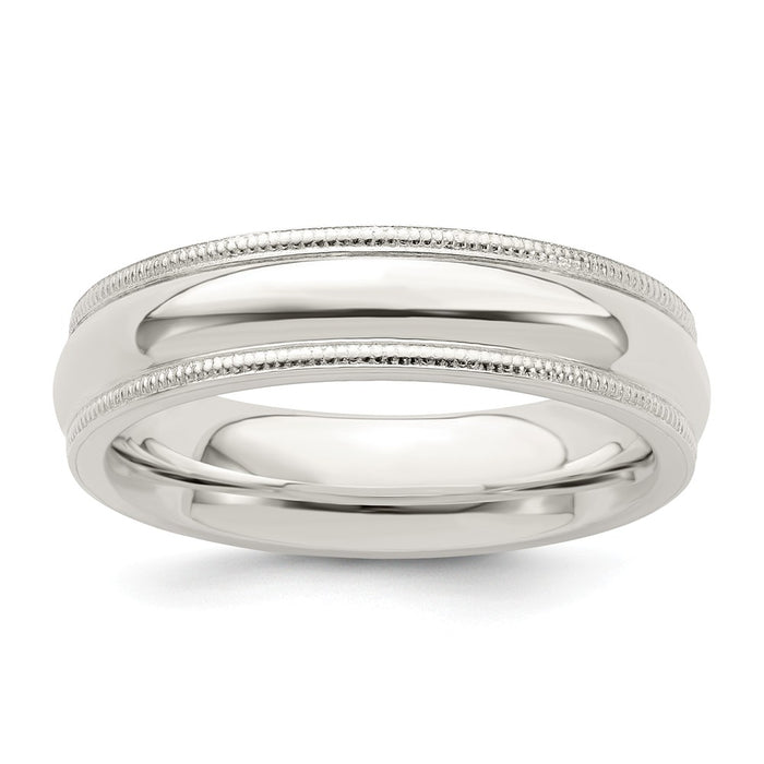 925 Sterling Silver 5mm Milgrain Comfort Fit Wedding Band, Size: 7.5