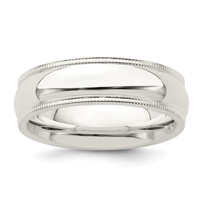 925 Sterling Silver 6mm Milgrain Comfort Fit Wedding Band, Size: 12