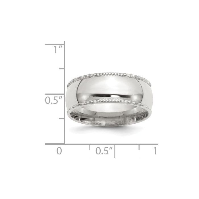 925 Sterling Silver 8mm Milgrain Comfort Fit Wedding Band, Size: 10