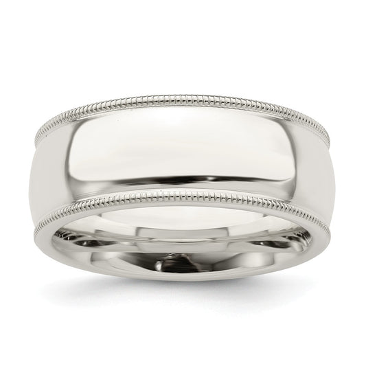 925 Sterling Silver 8mm Milgrain Comfort Fit Wedding Band, Size: 10