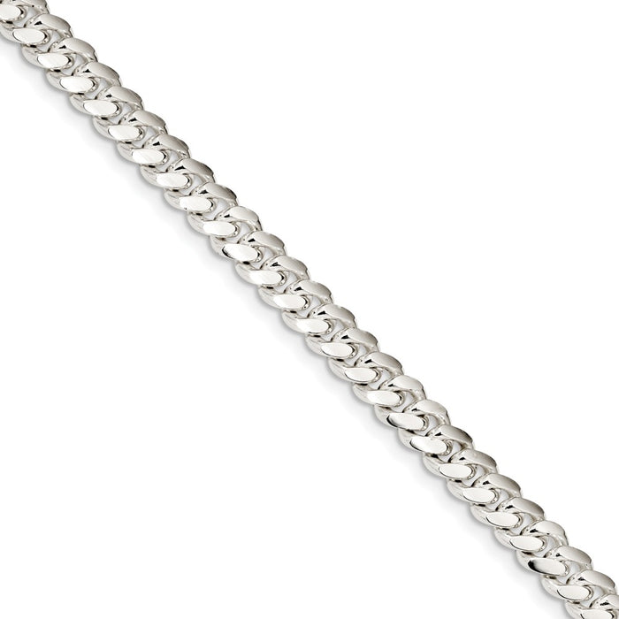 Million Charms 925 Sterling Silver 7.25mm Polished Domed Curb Chain, Chain Length: 9 inches