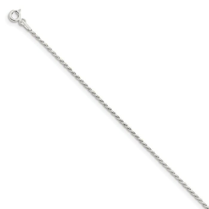 Million Charms 925 Sterling Silver 1.5mm Diamond-cut Rope Chain, Chain Length: 9 inches