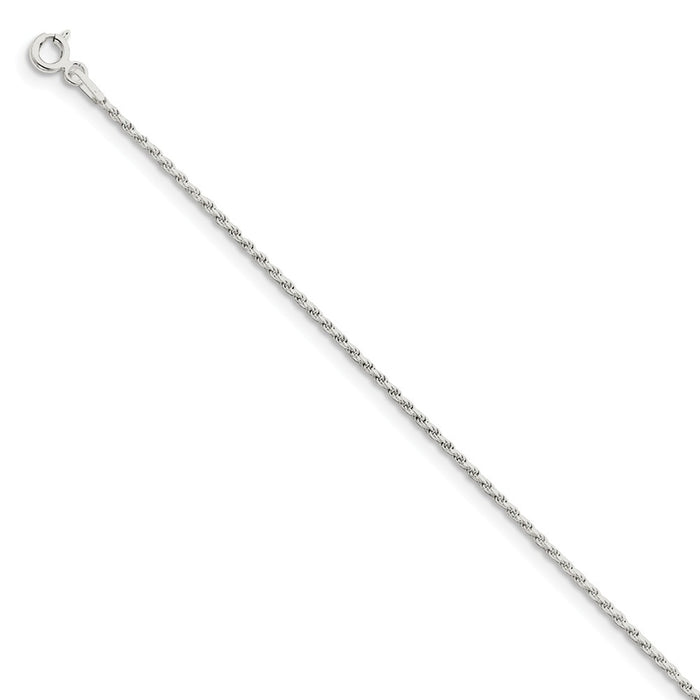 Million Charms 925 Sterling Silver 1.5mm Diamond-cut Rope Chain, Chain Length: 8 inches