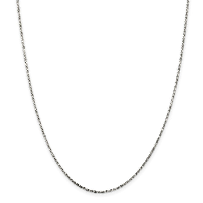 Million Charms SS Rhodium Plated 1.5mm Diamond-cut Rope Chain, Chain Length: 24 inches
