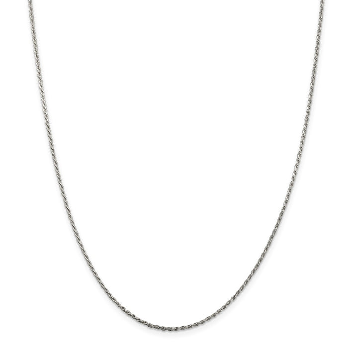 Million Charms SS Rhodium Plated 1.5mm Diamond-cut Rope Chain, Chain Length: 28 inches