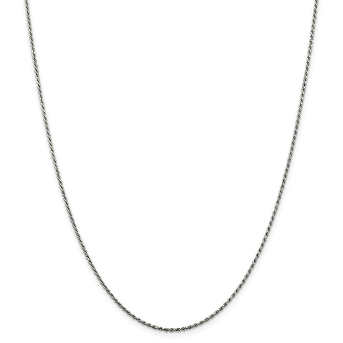Million Charms 925 Sterling Silver Rhodium-plated 1.5mm Diamond-cut Rope Chain, Chain Length: 16 inches