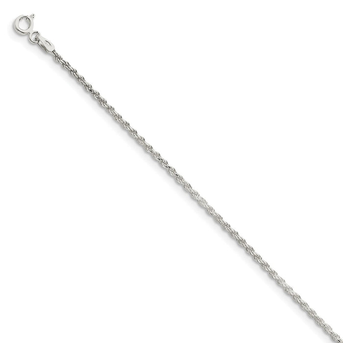 Million Charms 925 Sterling Silver 1.7mm Diamond-cut Rope Chain, Chain Length: 8 inches