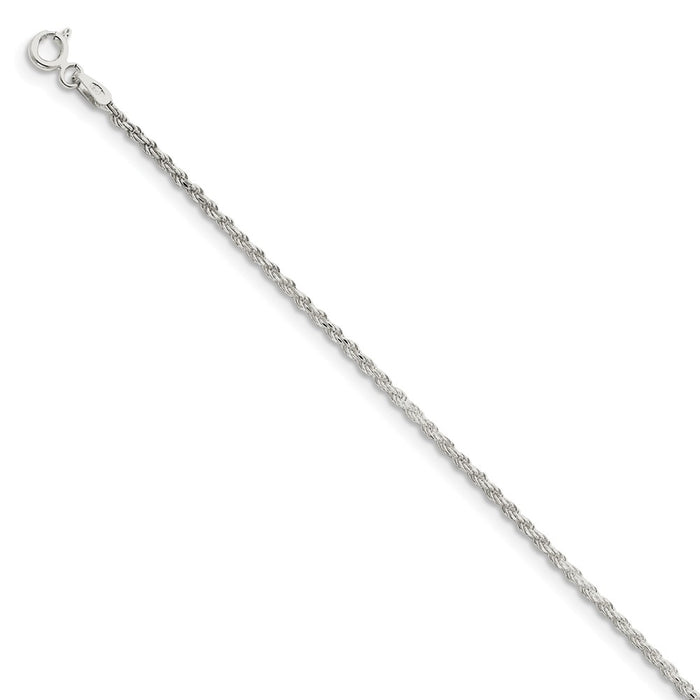 Million Charms 925 Sterling Silver 1.7mm Diamond-cut Rope Chain, Chain Length: 7 inches