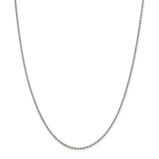 Million Charms 925 Sterling Silver Rhodium-plated 1.7mm Diamond-cut Rope Chain, Chain Length: 20 inches