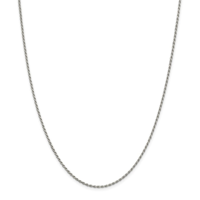 Million Charms 925 Sterling Silver Rhodium-plated 1.7mm Diamond-cut Rope Chain, Chain Length: 16 inches