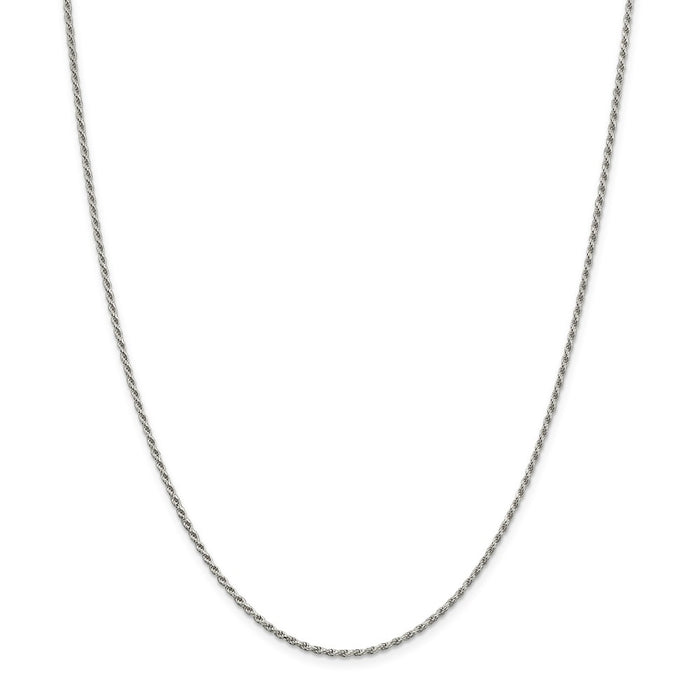 Million Charms 925 Sterling Silver Rhodium-plated 1.7mm Diamond-cut Rope Chain, Chain Length: 24 inches