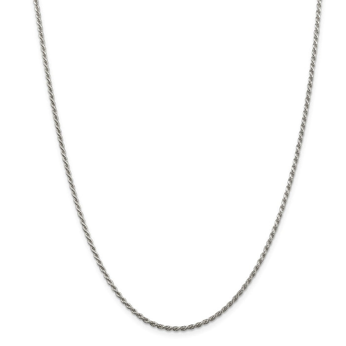 Million Charms 925 Sterling Silver Rhodium-plated 1.85mm Diamond-cut Rope Chain, Chain Length: 28 inches