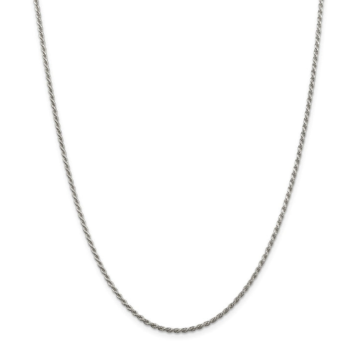 Million Charms 925 Sterling Silver Rhodium-plated 1.85mm Diamond-cut Rope Chain, Chain Length: 30 inches