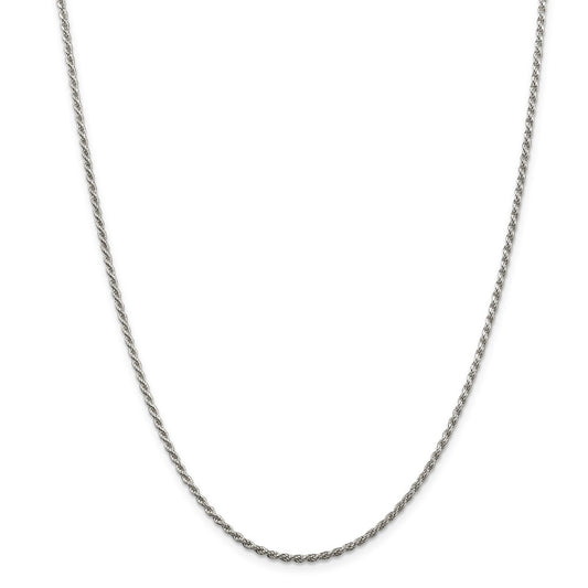 Million Charms 925 Sterling Silver Rhodium-plated 1.85mm Diamond-cut Rope Chain, Chain Length: 26 inches