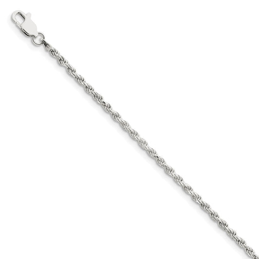 Million Charms 925 Sterling Silver 2.25mm Diamond-cut Rope Chain, Chain Length: 7 inches
