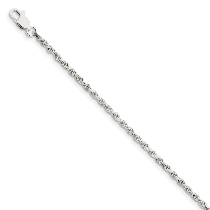 Million Charms 925 Sterling Silver 2.25mm Diamond-cut Rope Chain, Chain Length: 7 inches