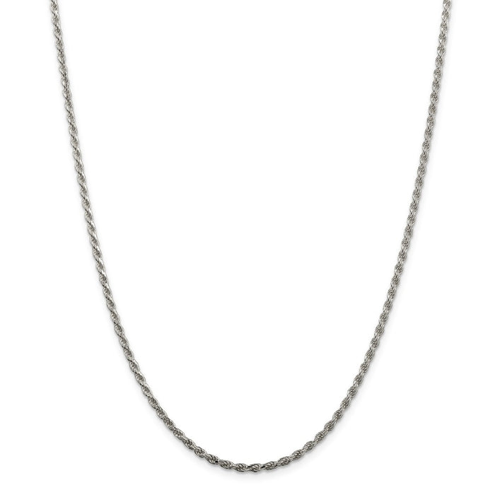 Million Charms SS Rhodium Plated 2.25mm Diamond-cut Rope Chain, Chain Length: 28 inches