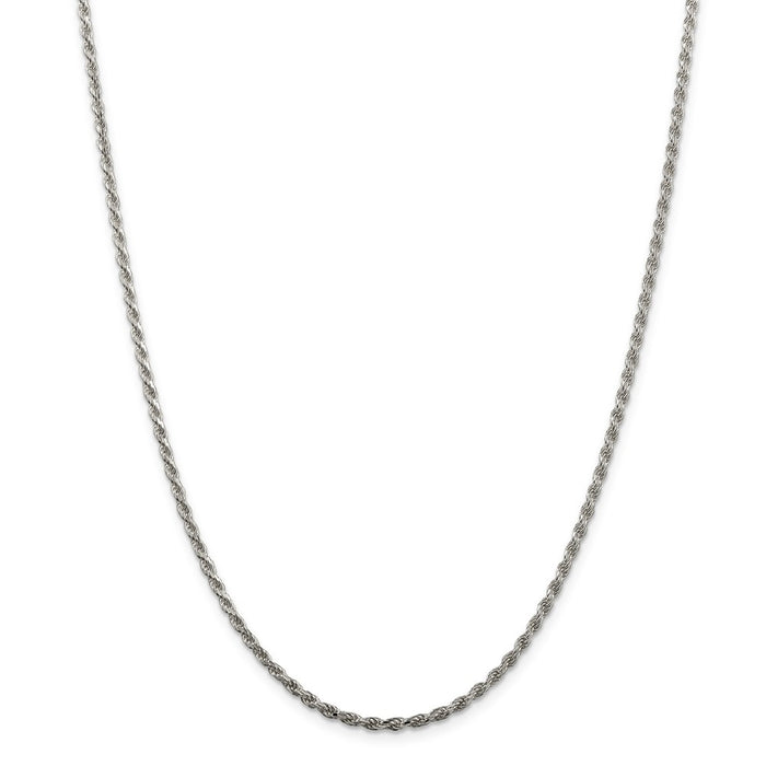 Million Charms 925 Sterling Silver 2.25mm Diamond-cut Rope Chain, Chain Length: 36 inches