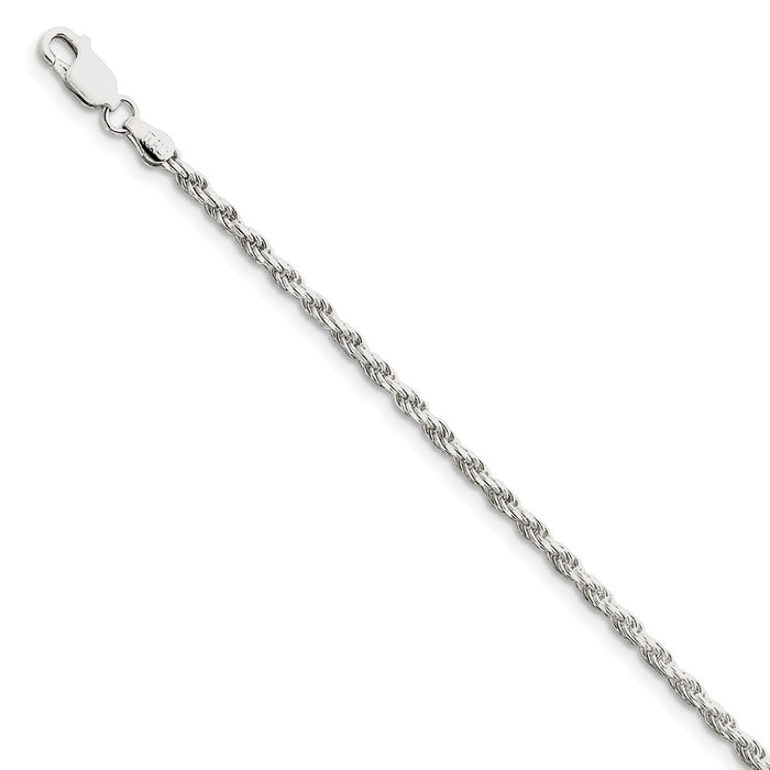 Million Charms 925 Sterling Silver 2.5mm Diamond-cut Rope Chain, Chain Length: 9 inches