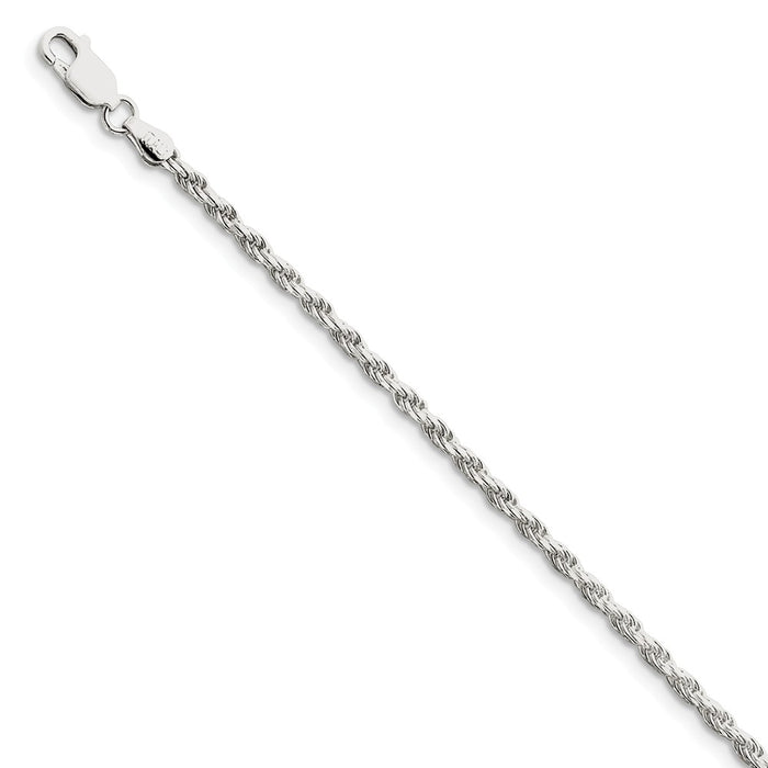 Million Charms 925 Sterling Silver 2.5mm Diamond-cut Rope Chain, Chain Length: 7 inches