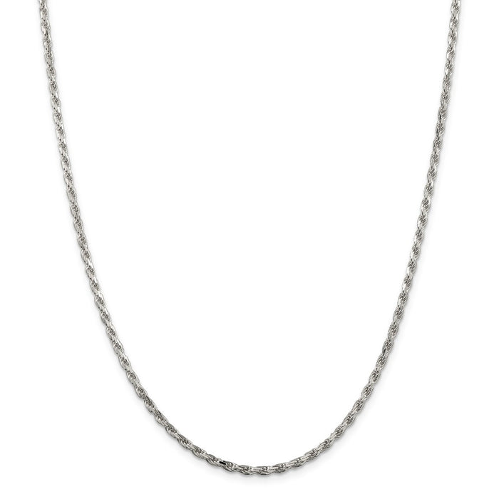 Million Charms 925 Sterling Silver Rhodium-plated 2.5mm Diamond-cut Rope Chain, Chain Length: 24 inches