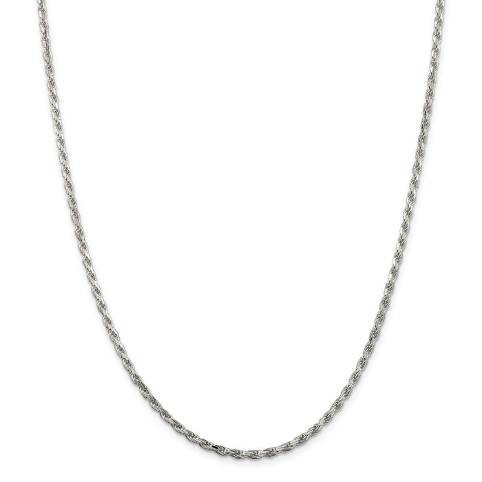 Million Charms 925 Sterling Silver 2.5mm Diamond-cut Rope Chain, Chain Length: 36 inches
