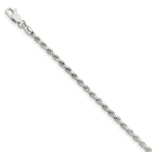Million Charms 925 Sterling Silver 2.75mm Diamond-cut Rope Chain, Chain Length: 7 inches