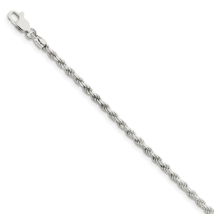 Million Charms 925 Sterling Silver 2.75mm Diamond-cut Rope Chain, Chain Length: 8 inches