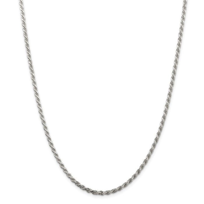 Million Charms SS Rhodium Plated 2.75mm Diamond-cut Rope Chain, Chain Length: 28 inches