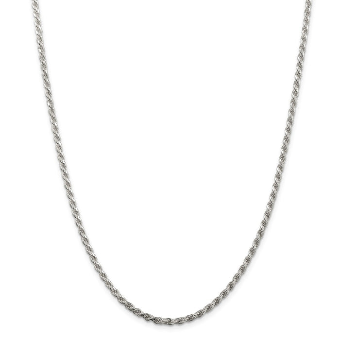 Million Charms SS Rhodium Plated 2.75mm Diamond-cut Rope Chain, Chain Length: 24 inches