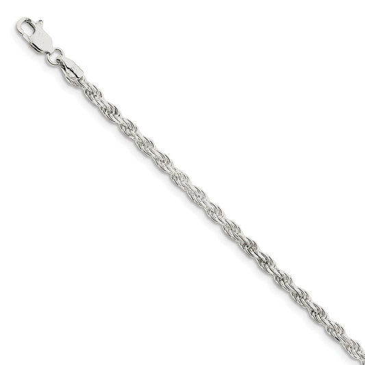 Million Charms 925 Sterling Silver 3mm Diamond-cut Rope Chain, Chain Length: 7 inches