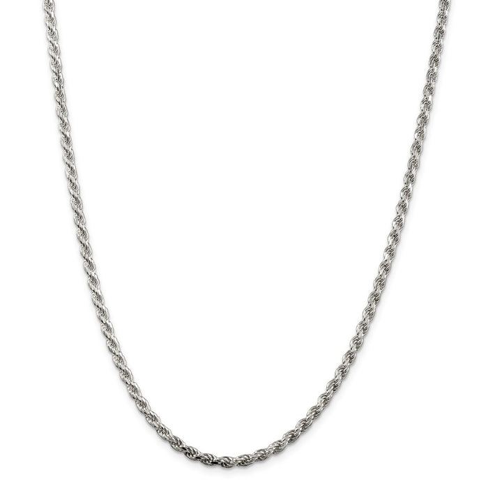 Million Charms 925 Sterling Silver Rhodium-plated 3mm Diamond-cut Rope Chain, Chain Length: 22 inches