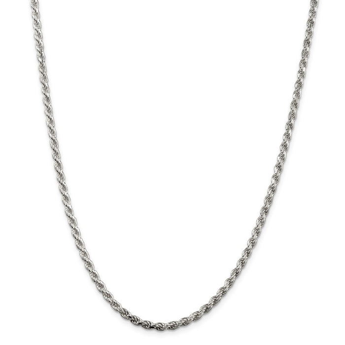 Million Charms 925 Sterling Silver Rhodium-plated 3mm Diamond-cut Rope Chain, Chain Length: 26 inches