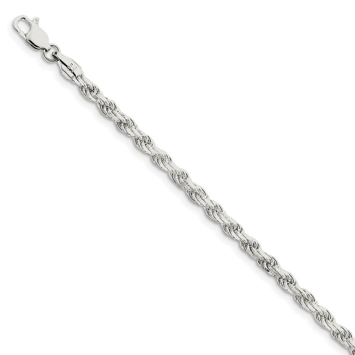 Million Charms 925 Sterling Silver 3.5mm Diamond-cut Rope Chain, Chain Length: 9 inches
