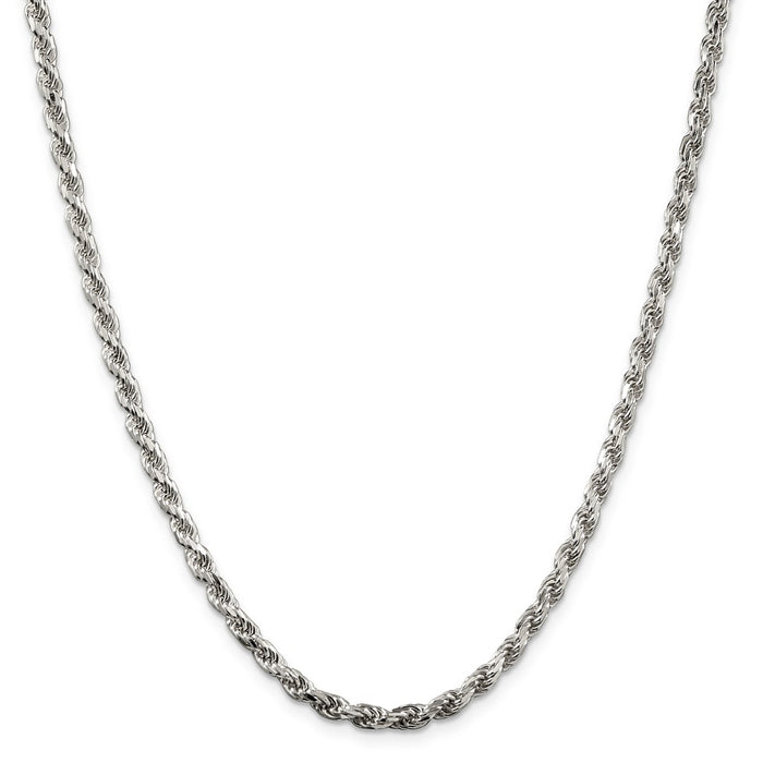Million Charms 925 Sterling Silver Rhodium-plated 3.5mm Diamond-cut Rope Chain, Chain Length: 20 inches