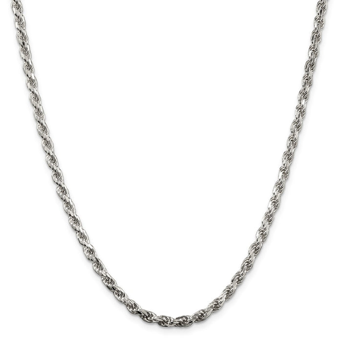 Million Charms 925 Sterling Silver Rhodium-plated 3.5mm Diamond-cut Rope Chain, Chain Length: 22 inches