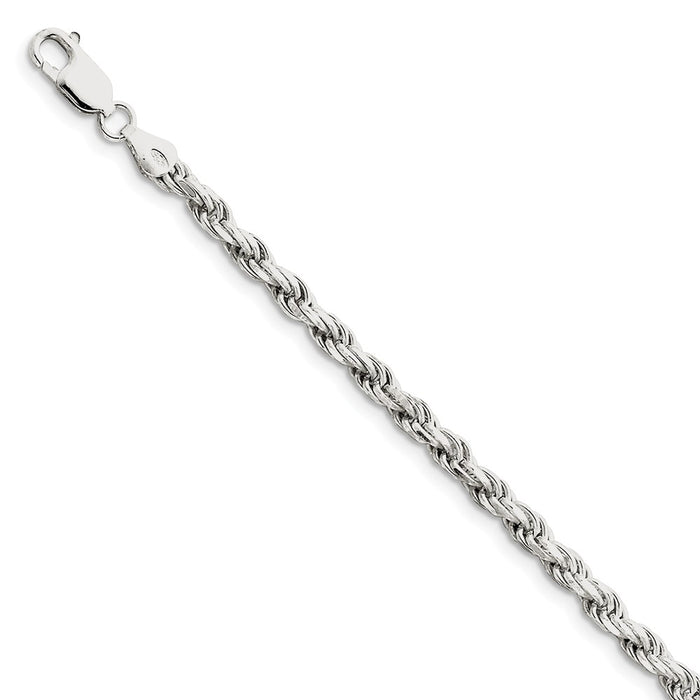 Million Charms 925 Sterling Silver 4.25mm Diamond-cut Rope Chain, Chain Length: 9 inches