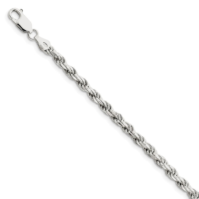 Million Charms 925 Sterling Silver 4.25mm Diamond-cut Rope Chain, Chain Length: 8 inches