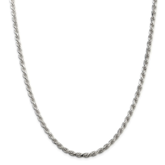 Million Charms 925 Sterling Silver 4.25mm Diamond-cut Rope Chain, Chain Length: 26 inches