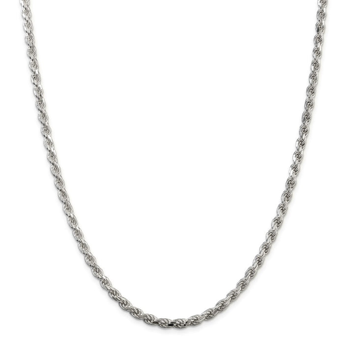Million Charms 925 Sterling Silver 4.25mm Diamond-cut Rope Chain, Chain Length: 24 inches