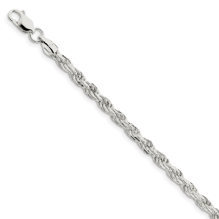 Million Charms 925 Sterling Silver 4.75mm Diamond-cut Rope Chain, Chain Length: 8 inches
